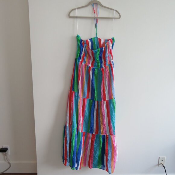 ANN TAYLOR LOFT Beach Halter Maxi Swimsuit Coverup Pocket Dress Candy Stripe NWT - Picture 11 of 14
